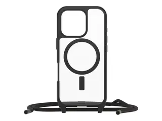 OtterBox React Series - Baksidedeksel for mobiltelefon halskjede - MagSafe-samsvar - svart krystall (klar/svart) - for Apple iPhone 16 Pro