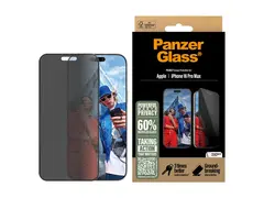 PanzerGlass - Skjermbeskyttelse for mobiltelefon ultrabred passform - glass - med personvernsfilter - 2-veis - rammefarge svart - for Apple iPhone 16 Pro Max