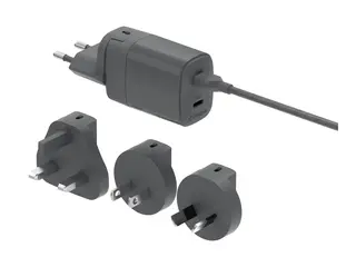 Unisynk - Str&#248;madapter - (4x str&#248;mkontaktadapter) 35 watt - Fast Charge, Power Delivery 3.0 + PPS, QC 3.0 - 2 utgangskontakter (24 pin USB-C) - gr&#229; - Global