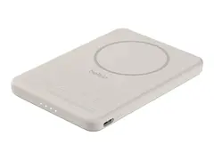 Belkin BoostCharge - Trådløs nødlader - slim , magnetic 5000 mAh - 15 watt - Fast Charge (USB-C) - på kabel: USB-C - sand
