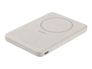 Belkin BoostCharge - Trådløs nødlader - slim , magnetic 5000 mAh - 15 watt - Fast Charge (USB-C) - på kabel: USB-C - sand