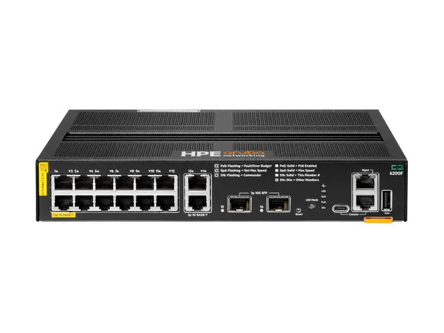 HPE Aruba 6200F 12G Class4 PoE 2G/2SFP+ 139W Switch - L3 Styrt 12 ...