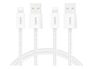 Belkin BoostCharge - Lightning-kabel - USB-type A hann til Lightning hann 1.5 m - MFI-sertifisert - hvit (en pakke 2)