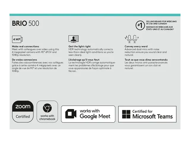 Logitech BRIO 500 - Nettkamera farge 1920 x 1080 1080p, 720p lyd U...