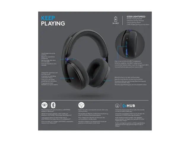 Logitech G G325 - Hodesett - full størrelse over-øret-montering - Bluetooth / LIGHTSPEED - trådløs - USB-C via Bluetooth-adapter - svart 