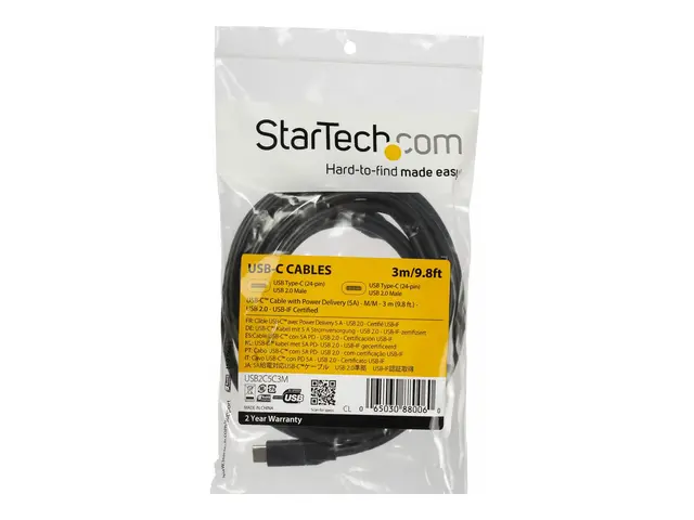 StarTech.com USB C To Cable - 10 ft / 3m USB-IF Certified 5A PD 2....