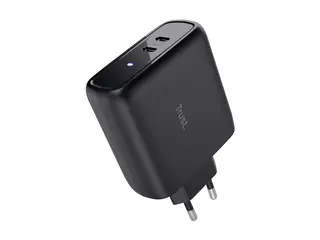 Trust Maxo - Strømadapter - 65 watt - 3 A PD 3.0 - 2 utgangskontakter (USB-C) - svart