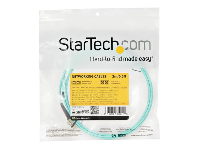 StarTech.com Aqua OM4 Duplex Multimode Fiber - 2m / 6 ft - 100 Gb ...