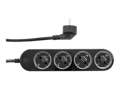 Shelly - Gen 4 - strømfordelingslist - AC 220-240 V 3680 watt - Wi-Fi, Bluetooth 5.0 - inngang: power CEE 7/7 - utgangskontakter: 4 (power CEE 7/3) - 1.5 m kabel - svart