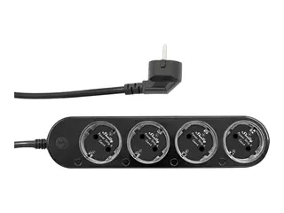 Shelly - Gen 4 - strømfordelingslist - AC 220-240 V 3680 watt - Wi-Fi, Bluetooth 5.0 - inngang: power CEE 7/7 - utgangskontakter: 4 (power CEE 7/3) - 1.5 m kabel - svart