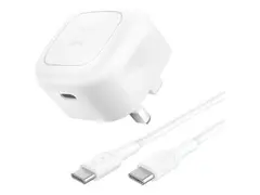 Belkin BoostCharge - Strømadapter kompakt - 45 watt - Fast Charge, PD 3.1/PPS (USB-C) - på kabel: USB-C - Storbritannia - med USB-C-kabel (1m)
