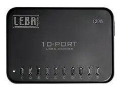 LEBA NoteCharge - Strømadapter 12 watt per port - 120 watt - 2.4 A - 10 utgangskontakter (24 pin USB-C)