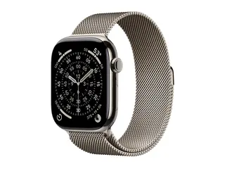 Apple Watch Series 11 (GPS + Cellular) - 46 mm naturlig titan - smartklokke med fint strikket l&#248;kke - nett av rustfritt st&#229;l - naturlig - b&#229;ndbredde: M/L - 64 GB - LTE, Wi-Fi 4, UWB, Bluetooth - 5G - 43.1 g