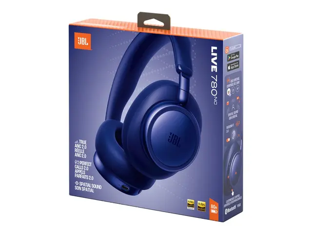 JBL LIVE 780NC - Hodetelefoner med mikrofon full størrelse - Bluetooth - trådløs, kablet - aktiv støydemping - 3,5 mm jakk - blå 