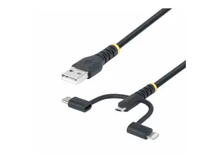 StarTech 3.3ft USB Multi Charging Cable, Lightning/Micro-USB/Type-C USB-kabelsett - 3 A - 1 m - passiv, robust - svart