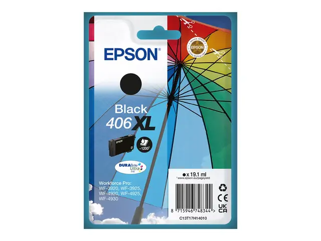 Epson 406XL - 19.1 ml - XL - svart - original blære med RF/lyd-alarm - blekkpatron 