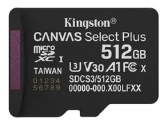 Kingston Canvas Select Plus - Flashminnekort 512 GB - A1 / Video Class V30 / UHS-I U3 / Class10 - microSDXC UHS-I