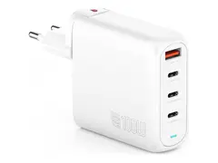4smarts GaN FlexPro - Travel Edition - strømadapter 100 watt - 5 A - QC 3.0, QC 4.0+, PD 2.0, PD 3.0, PD/PPS - 4 utgangskontakter (3 x USB-C, USB-type A) - hvit