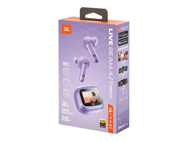 JBL LIVE Beam 4 - True wireless-hodetelefoner med mikrofon i øret - Bluetooth - aktiv støydemping - purpur 