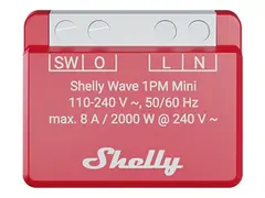 Shelly Wave 1PM Mini - Smartsvitsj - 1 kanal, lang rekkevidde trådløs - Z-Wave - 864 MHz, 868.4 MHz - rød
