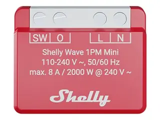 Shelly Wave 1PM Mini - Smartsvitsj - 1 kanal, lang rekkevidde trådløs - Z-Wave - 864 MHz, 868.4 MHz - rød