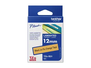 Brother TZe-B31 - Svart på fluorescerende oransje Rull (1,2 cm x 5 m) 1 kassett(er) laminert teip - for Brother PT-D210, D600, H110; P-Touch PT-1005, 1010, D210, D450, D800, E550, H101, P300