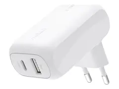 Belkin BoostCharge - Str&#248;madapter 42 watt - 3 A - PD 3.0 - 2 utgangskontakter (24 pin USB-C, USB) - hvit