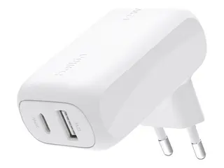 Belkin BoostCharge - Str&#248;madapter 42 watt - 3 A - PD 3.0 - 2 utgangskontakter (24 pin USB-C, USB) - hvit