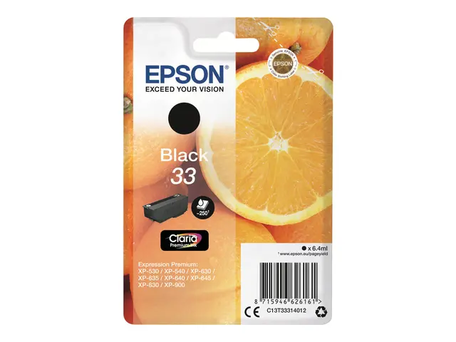 Epson 33 - 6.4 ml - svart - original - blære med RF/lyd-alarm - bl...