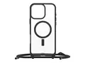 OtterBox React Series - Baksidedeksel for mobiltelefon halskjede - MagSafe-samsvar - svart krystall (klar/svart) - for Apple iPhone 16 Pro Max
