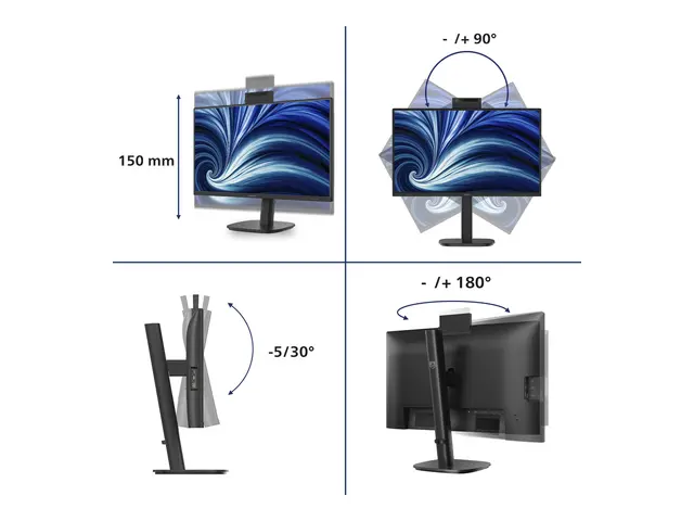 Philips 24B2N3200JH - 3000 Series - LED-skjerm 24" (23.8" synlig) - 1920 x 1080 Full HD (1080p) @ 120 Hz - IPS - 1500:1 - HDMI, VGA, DisplayPort - høyttalere - svart 
