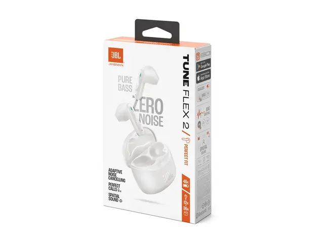 JBL TUNE Flex 2 - True wireless-hodetelefoner med mikrofon i øret - Bluetooth - aktiv støydemping - hvit 