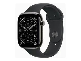 Apple Watch Series 11 (GPS + Cellular) - 46 mm skifer titan - smartklokke med sportsb&#229;nd - fluorelastomer - svart - b&#229;ndbredde: S/M - 64 GB - Bluetooth, LTE, Wi-Fi 4, UWB - 5G - 43.1 g