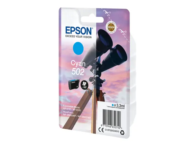 Epson 502 - 3.3 ml - cyan - original - blære med RF/lyd-alarm - bl...