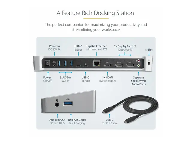 StarTech.com USB-C Dock, 4K Triple Monitor USB Type-C Docking Stat...