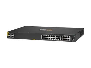 HPE Aruba 6100 24G Class4 PoE 4SFP+ - Switch Styrt - 24 x 10/100/1000 (PoE+) + 4 x 1 Gigabit / 10 Gigabit SFP+ - side til side-luftflyt - rackmonterbar - PoE+ (370 W)