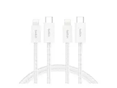 Belkin BoostCharge - Lightning-kabel USB-C hann til Lightning hann - 1.5 m - hvit - Rask lading (en pakke 2)