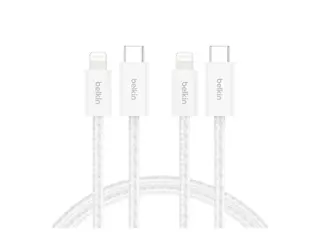 Belkin BoostCharge - Lightning-kabel USB-C hann til Lightning hann - 1.5 m - hvit - Rask lading (en pakke 2)