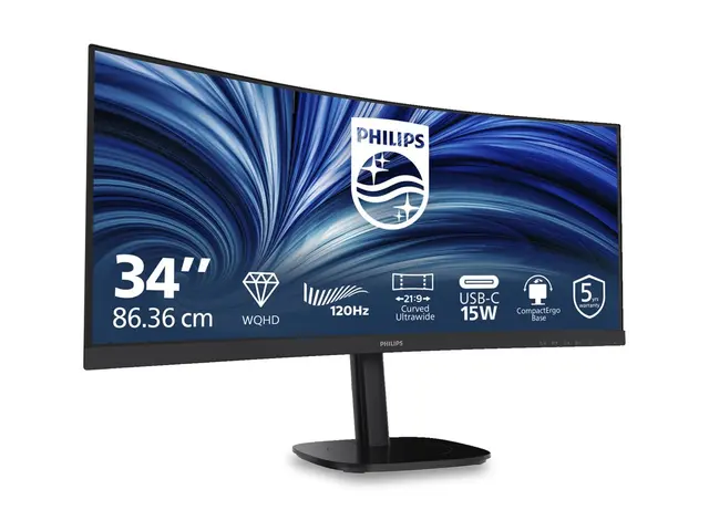 Philips 34B2N3500C - 3000 Series - LED-skjerm kurvet - 34" - 3440 x 1440 WQHD @ 120 Hz - VA - 3500:1 - HDR10 - 2xHDMI, DisplayPort - høyttalere - svart 