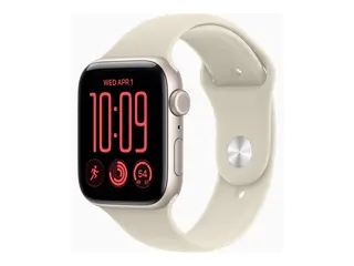 Apple Watch SE 3 (GPS + Cellular) - 44 mm stjernelysaluminium - smartklokke med sportsbånd - gummi - sand - båndbredde: S/M - 64 GB - Wi-Fi 4, Bluetooth, LTE - 5G - 33 g