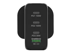 PORT Connect - Strømadapter - GaN-teknologi 120 watt - 5 A - PD, PD 3.0, QC - 4 utgangskontakter (USB-type A, 3 x USB-C) - svart - Europa