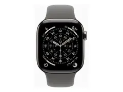 Apple Watch Series 11 (GPS + Cellular) 42 mm - naturlig titan - smartklokke med sportsb&#229;nd - fluorelastomer - steingr&#229; - b&#229;ndbredde: S/M - 64 GB - Bluetooth, LTE, Wi-Fi 4, UWB - 5G - 34.6 g