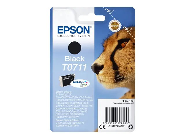 Epson T0711 - 7 ml - svart - original - blekkpatron - for Stylus D...
