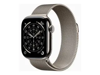 Apple Watch Series 11 (GPS + Cellular) - 42 mm naturlig titan - smartklokke med fint strikket l&#248;kke - nett av rustfritt st&#229;l - naturlig - h&#229;ndleddst&#248;rrelse: 130-180 mm - 64 GB - Bluetooth, LTE, Wi-Fi 4, UWB - 5G - 34.6 g