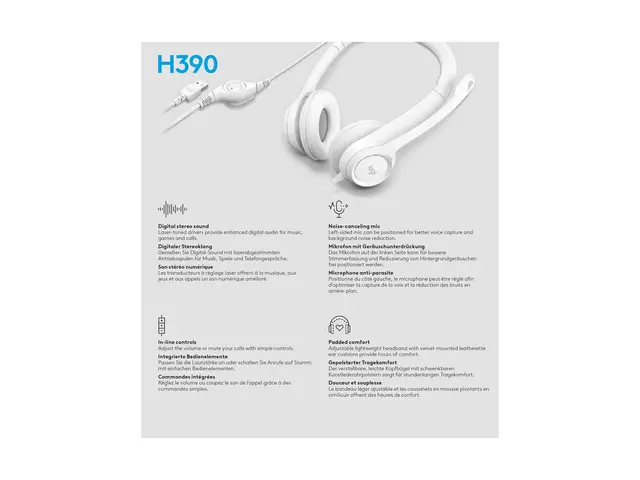 Logitech H390 - Hodesett on-ear kablet USB-A elfenbenshvit