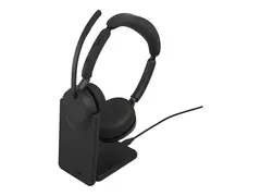 Jabra Evolve3 65 UC - Hodesett - on-ear - Bluetooth trådløs, kablet - aktiv støydemping - USB-A via Bluetooth-adapter, USB-C - Optimert for UC