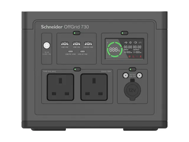 Schneider OffGrid 730 - Bærbar strømstasjon - LCD, 2 BS1363-uttak,...