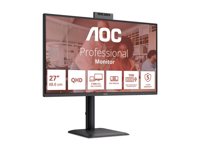AOC Essential-line Q27E4CW - E4 Series - LED-skjerm USB - 27" - 2560 x 1440 QHD @ 120 Hz - IPS - 350 cd/m² - 1500:1 - 4 ms - HDMI, DisplayPort, USB-C - høyttalere - svart 