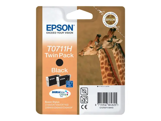 Epson T0711 Twin Pack - 2-pack 22.2 ml høykapasitets svart origina...