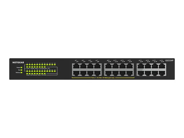 NETGEAR GS324P - Switch ikke-styrt 16 x 10/100/1000 (PoE+) + 8 rac...